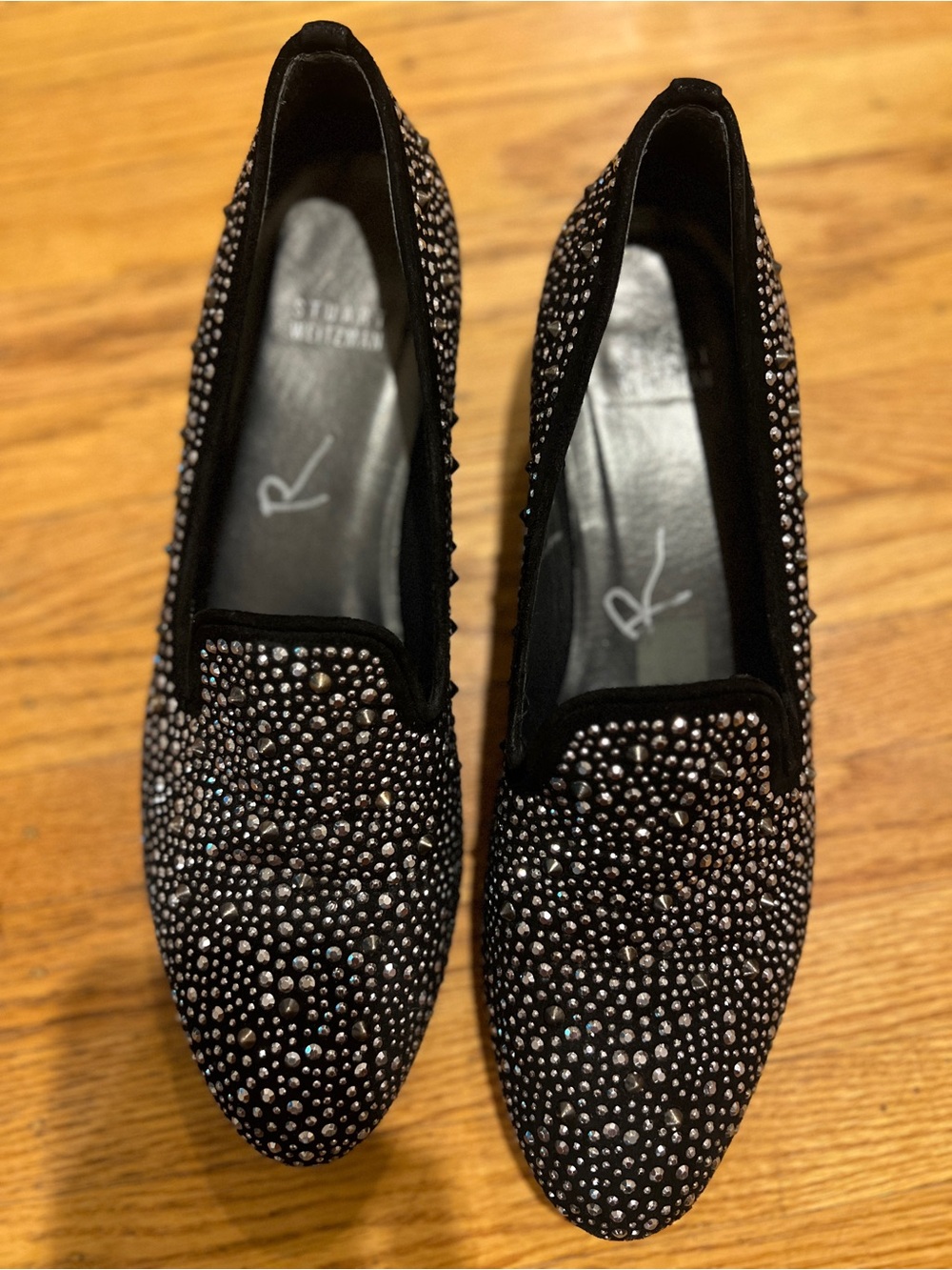 Stuart Weitzman Black Studded Slip-On Loafers